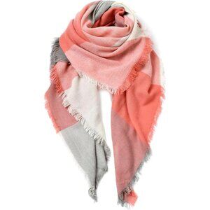 Women's Pink Grey Winter Cashmere Feel Plaid Scarf Pashmina Shawls And Wraps